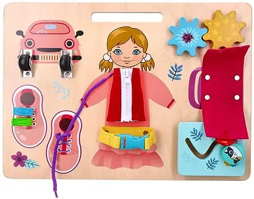 Motorik-Spielzeug mit der Figur Ania, Busy Board, Activity Board aus Holz, für Kinder ab 3 Jahren - Lernspielzeug - Zum Aufhängen im Kinderbett - Bemaltes Holz mit vorstehenden Elementen — 11