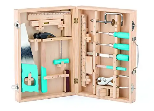 Woody 91800 Werkzeugschrank , Werkschrank ,16 teiliges Set. Werkzeugkoffer Holz Natur