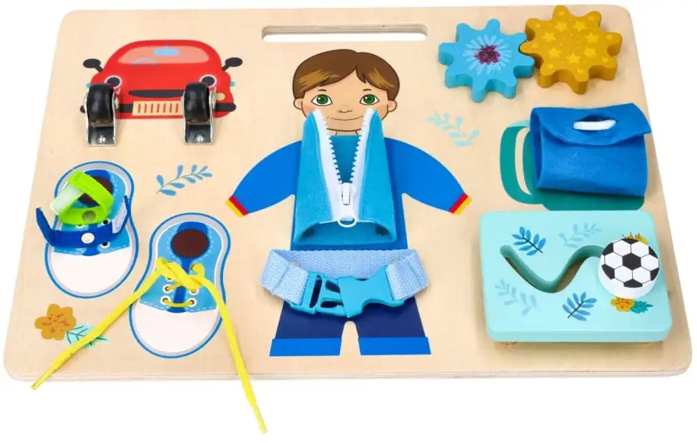 Motorik-Spielzeug mit der Figur Adam, Busy Board, Activity Board aus Holz, für Kinder ab 3 Jahren - Lernspielzeug - Zum Aufhängen im Kinderbett - Bemaltes Holz mit vorstehenden Elementen — 13