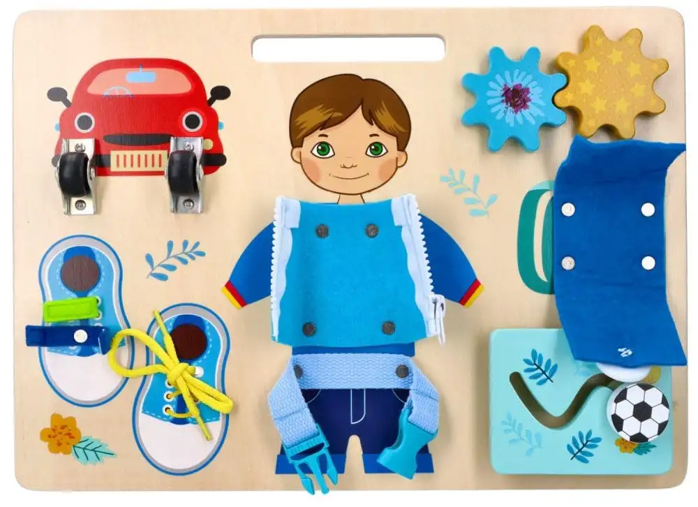 Motorik-Spielzeug mit der Figur Adam, Busy Board, Activity Board aus Holz, für Kinder ab 3 Jahren - Lernspielzeug - Zum Aufhängen im Kinderbett - Bemaltes Holz mit vorstehenden Elementen — 16
