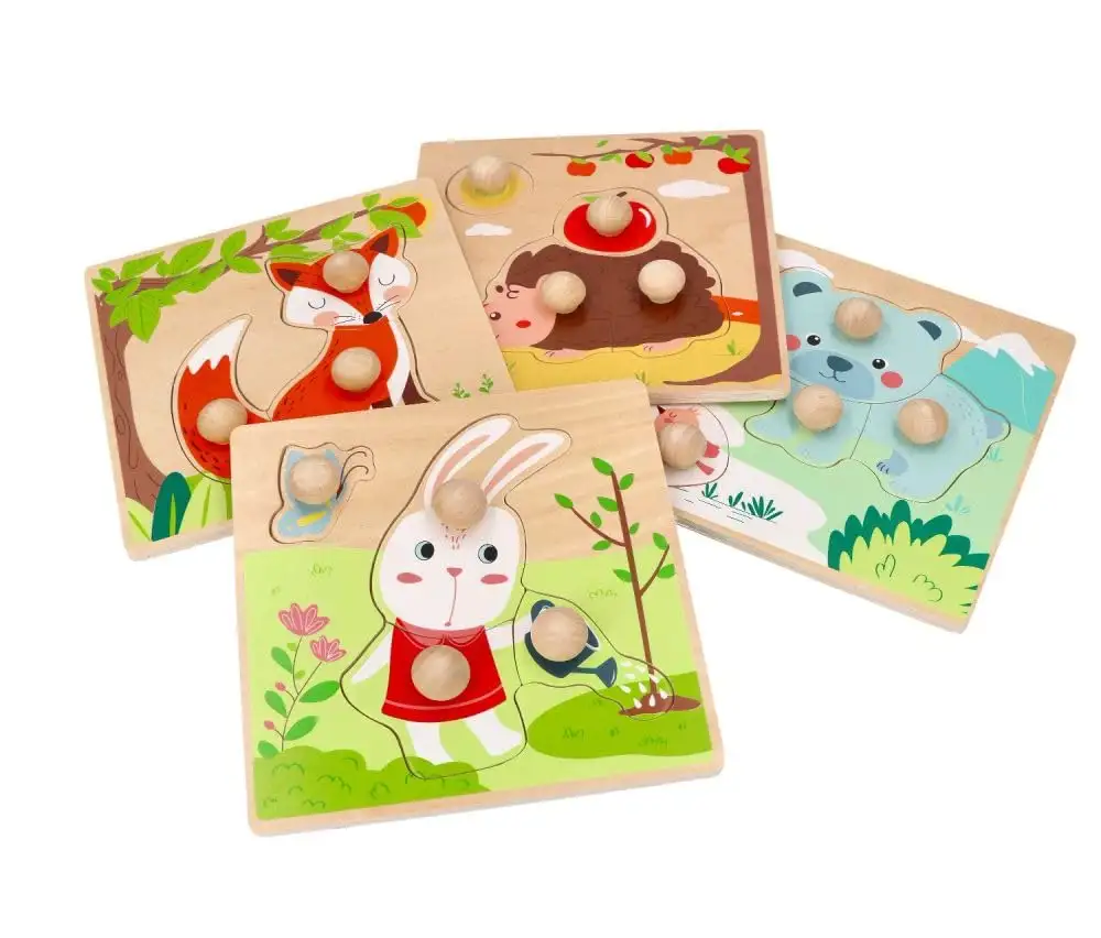 adam toys Holz-Steckpuzzle ab 1 Jahr, 4er Set, Kinder - Holzpuzzle, Thema Jahreszeiten, Tiere - Am Griff herausziehbar - Sensorisches Spielzeug - 3-4 Elemente pro Stück — 19