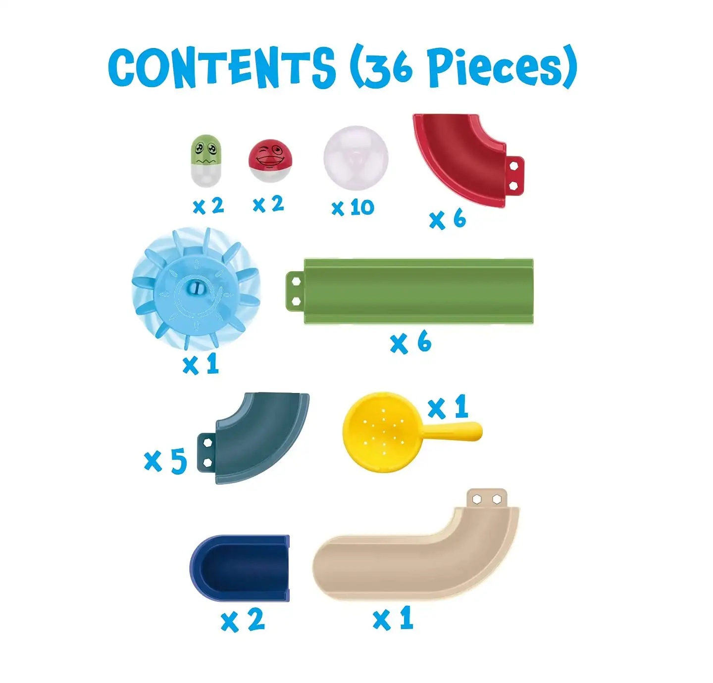 Buddy & Barney Bath Time Murmelbahn Spielzeug 36-teiliges Set - Bauen Sie eine Strecke und rennen Sie die speziellen Bälle nach unten! Badespielzeug für Baby 2 3 4 5 6 Jahre alt — 9