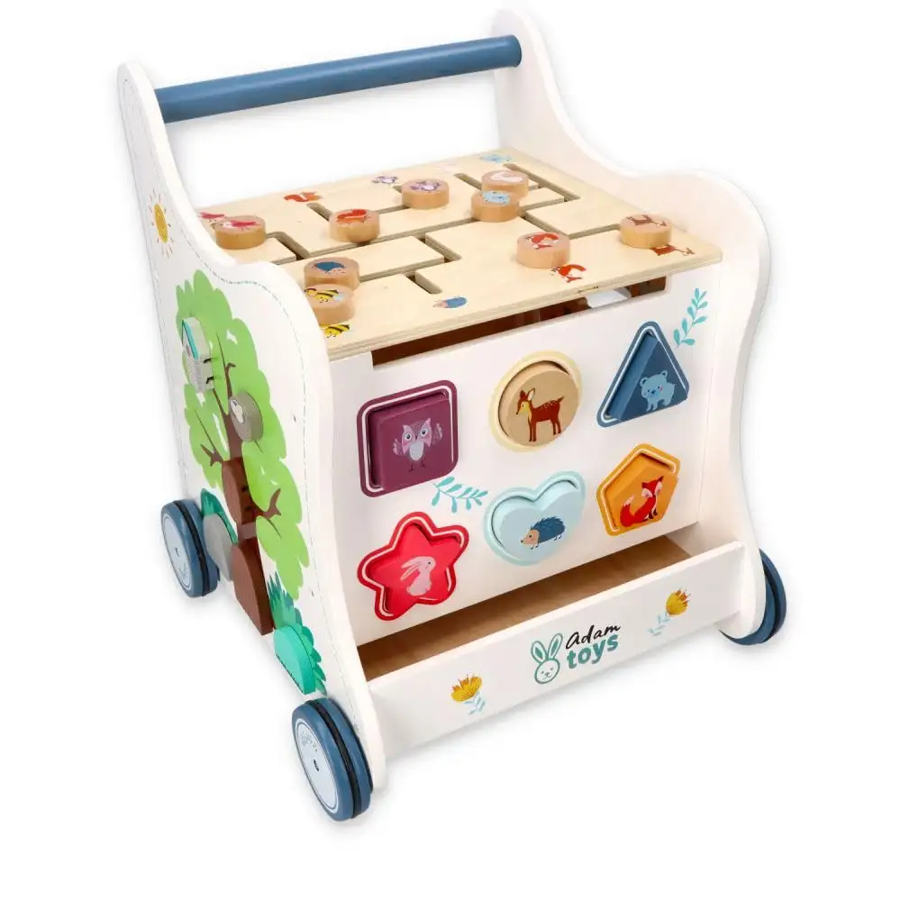 Lauflernwagen Holz Multi-Activity, 5-in-1 Spielzeug, Babywalker, Waldabenteuer, Waldtiere - Kinderspielzeug ab 1 Jahr - Lauflernwagen Junge, Mädchen - Blöcke, Stichsäge, Rad, Klemmbretter