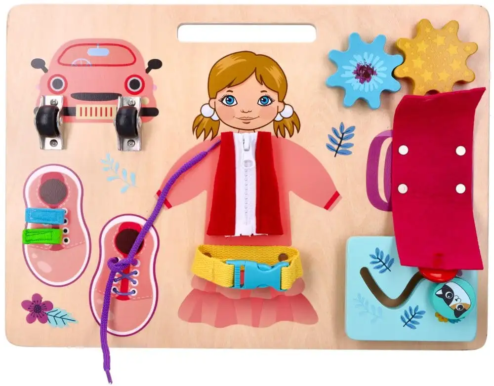 Motorik-Spielzeug mit der Figur Ania, Busy Board, Activity Board aus Holz, für Kinder ab 3 Jahren - Lernspielzeug - Zum Aufhängen im Kinderbett - Bemaltes Holz mit vorstehenden Elementen — 10