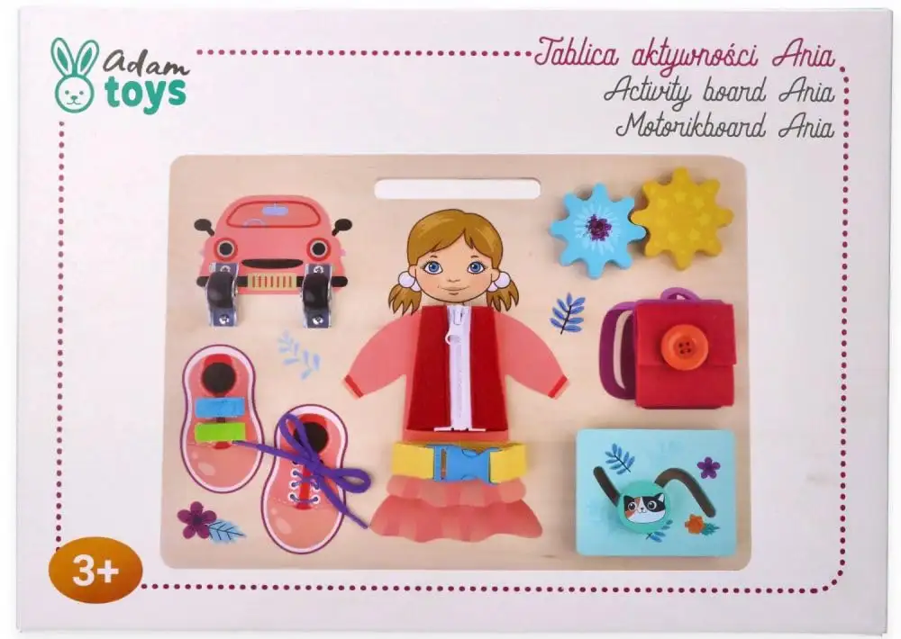 Motorik-Spielzeug mit der Figur Ania, Busy Board, Activity Board aus Holz, für Kinder ab 3 Jahren - Lernspielzeug - Zum Aufhängen im Kinderbett - Bemaltes Holz mit vorstehenden Elementen — 7