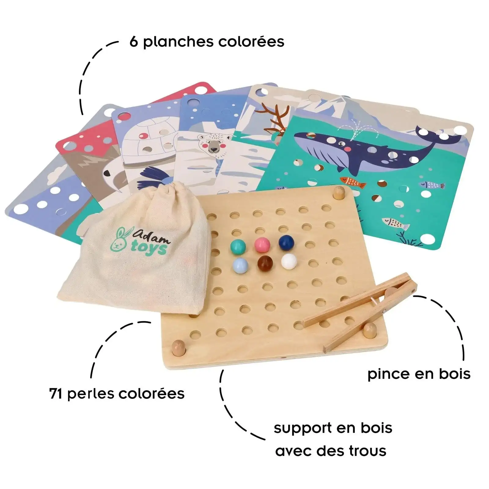 AdamToys Aldo Montessori Set mit Perlen aus Holz, Kollektion Polartiere — 4