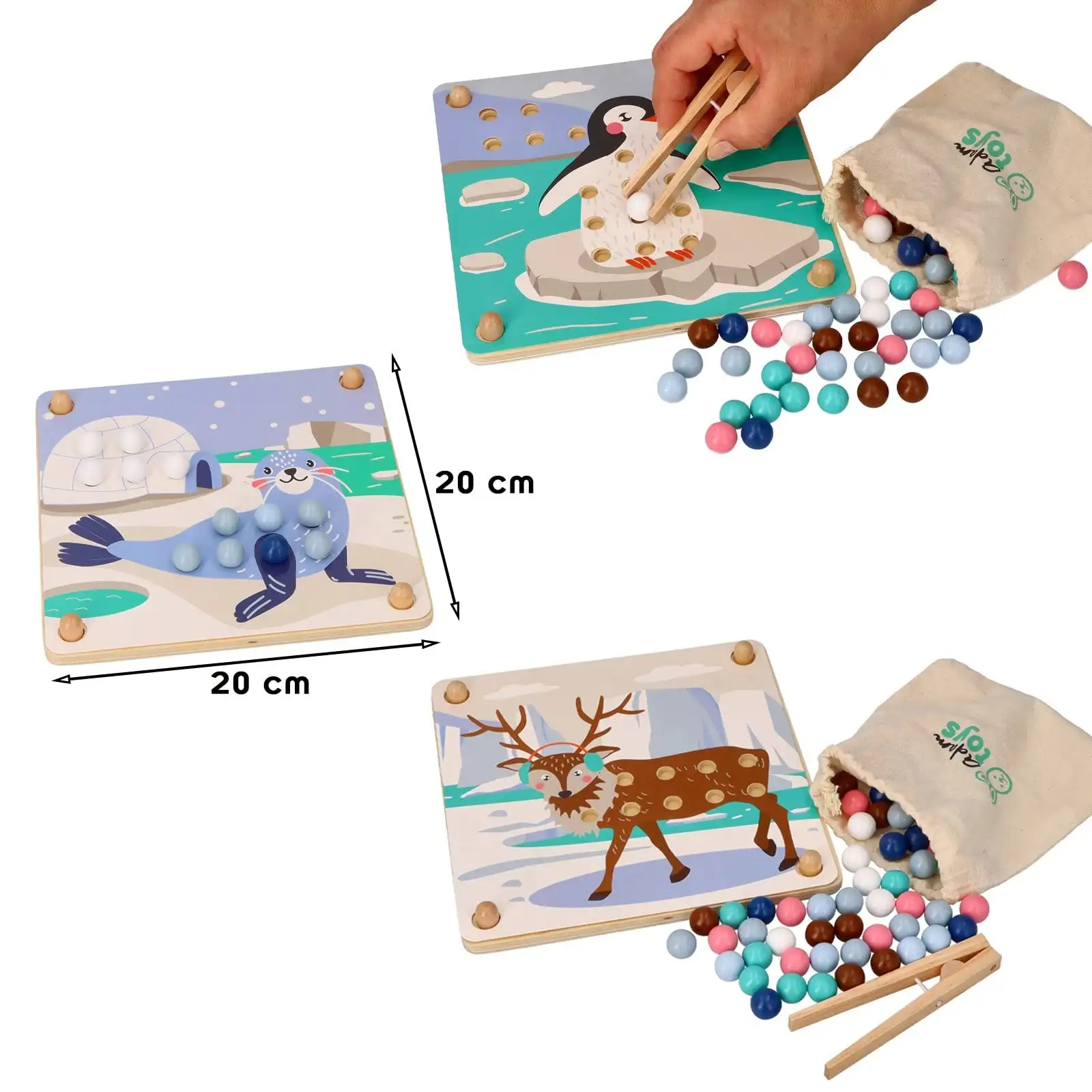 AdamToys Aldo Montessori Set mit Perlen aus Holz, Kollektion Polartiere — 10
