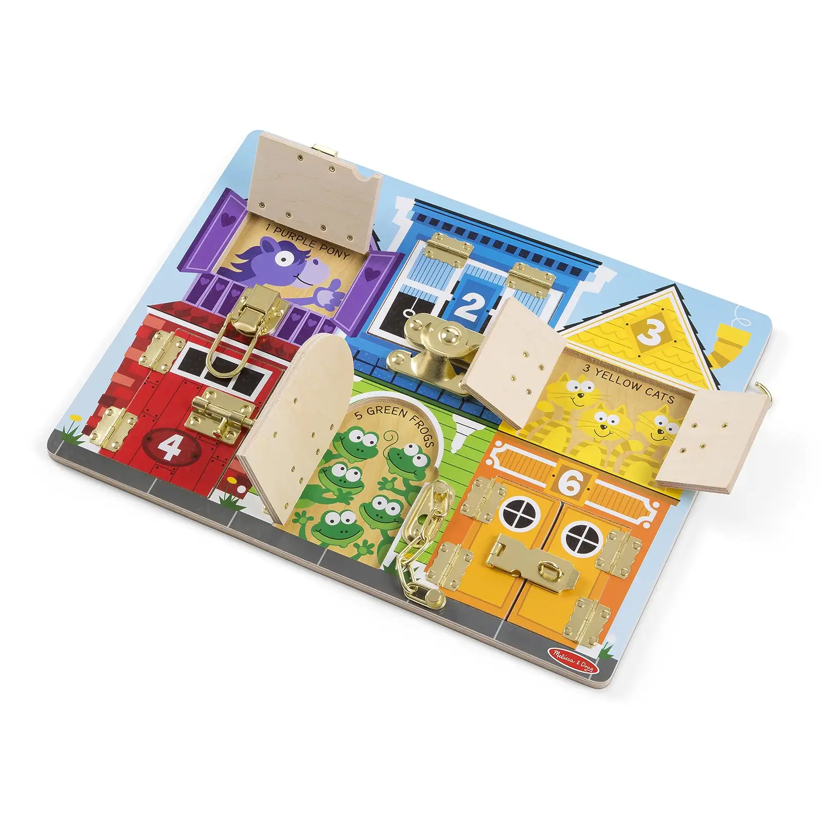 Melissa & Doug Holz Lernspielzeug Motorikbrett zum Verriegeln | Montessori Brett für Kleinkinder ab 3 Jahre | Motorik Spielzeug für die Vorschule | Activity Board Kinder | Brett Spiel mit Verschlüssen