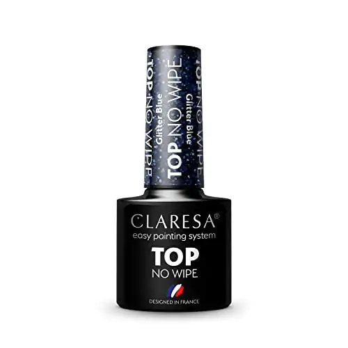 Claresa Top Glitter No Wipe Überlack innovativ UV LED Top Coat für Hybrid Nagellack Glänzendes Finish, Schützt, Transparent with blue dust, 5ml — 2