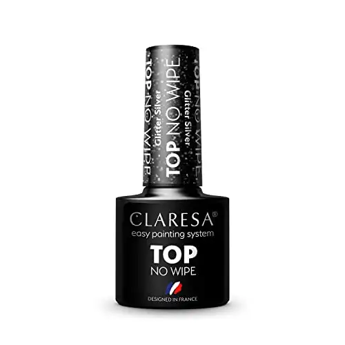 Claresa Top Shine No Wipe Uberlack Innovativ UV LED Top Coat fur Hybrid Nagellack Glanzendes Finish, Transparent mit silbernem Glitter, 5ml — 2
