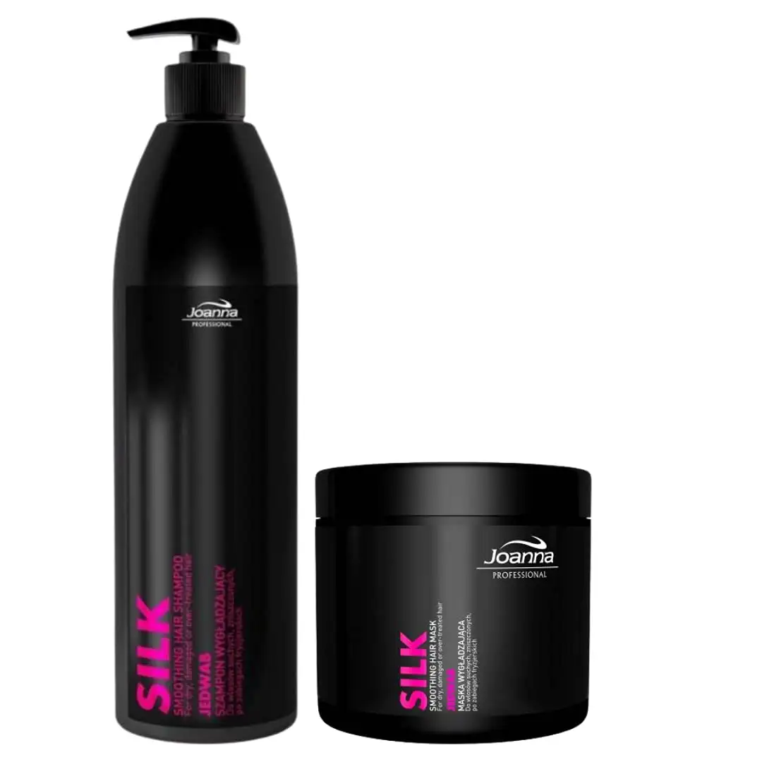 Joanna Seide-Seide Shampoo + Conditioner 2x1L Glättungsset für trockenes und strapaziertes Haar nach Friseurbehandlungen