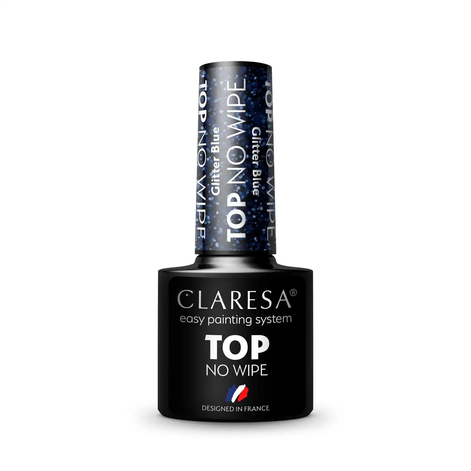 Claresa Top Glitter No Wipe Überlack innovativ UV LED Top Coat für Hybrid Nagellack Glänzendes Finish, Schützt, Transparent with blue dust, 5ml