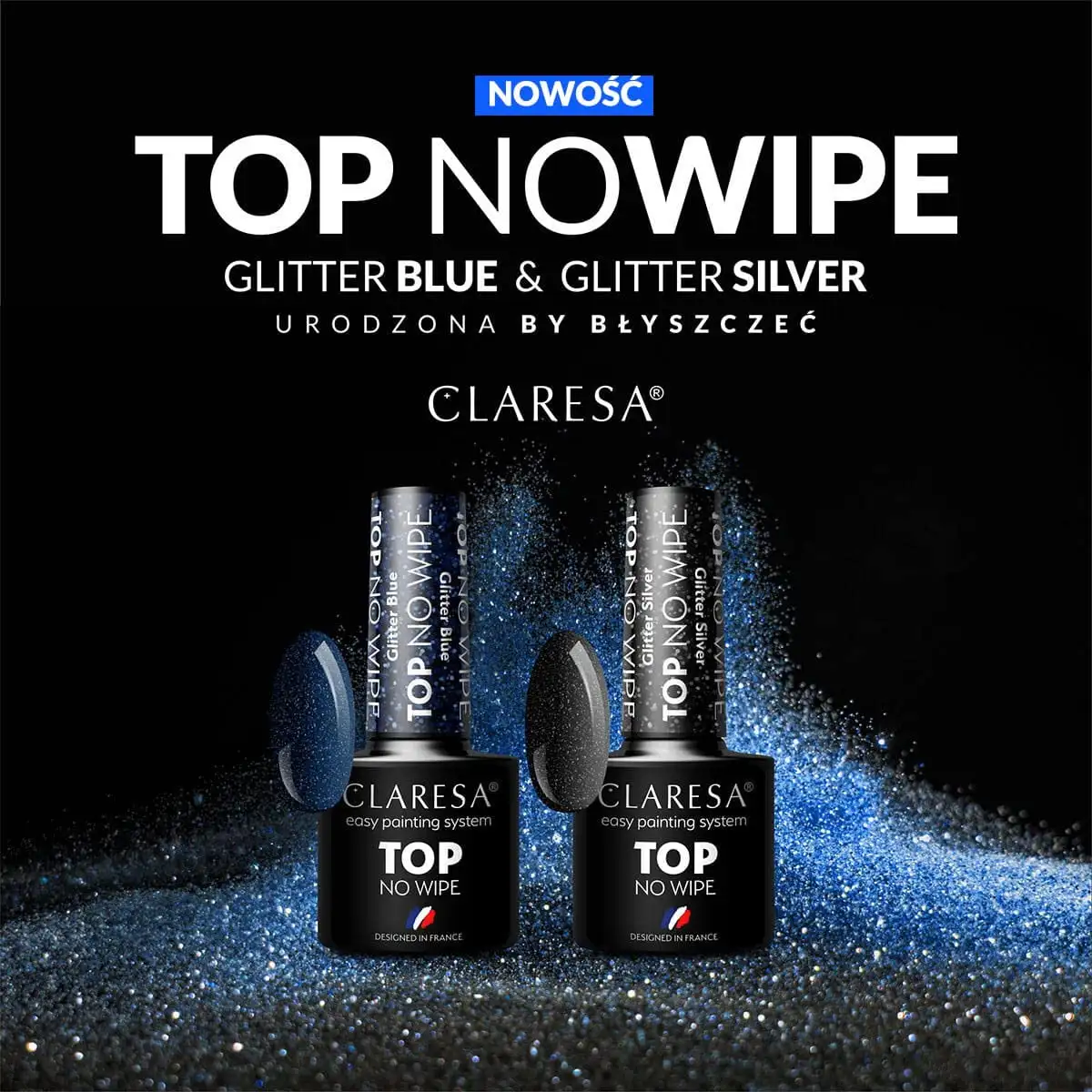 Claresa Top Glitter No Wipe Überlack innovativ UV LED Top Coat für Hybrid Nagellack Glänzendes Finish, Schützt, Transparent with blue dust, 5ml — 7