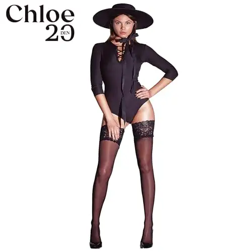 Silk stockings for women - Stockings for women - Stockings for women made in Italy - Thigh high stockings for women CHLOE 20 DEN - Women's hold-up stockings with lace - Black stockings for women — 5