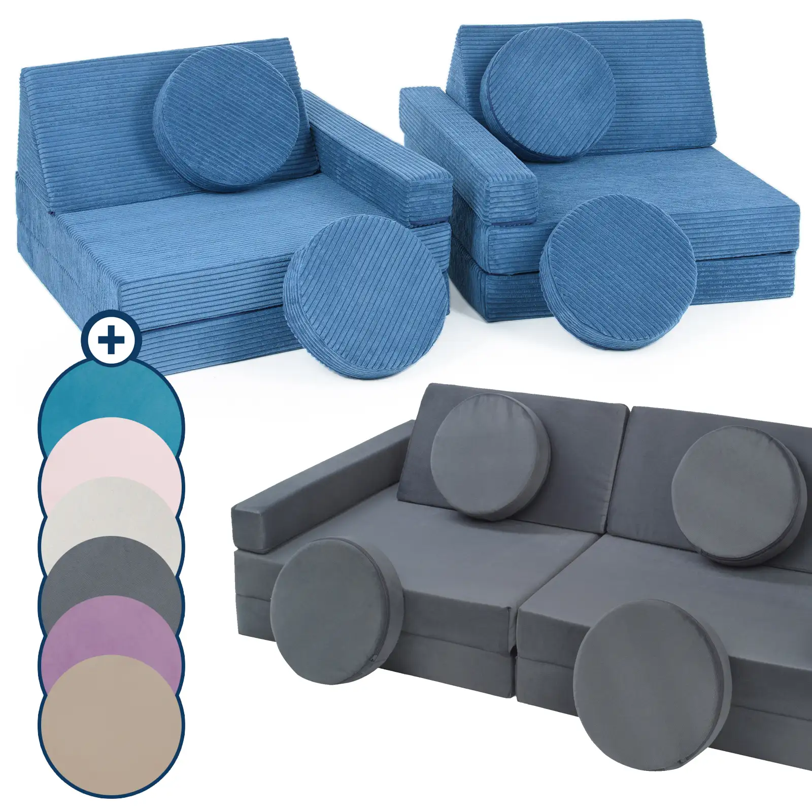 Wielofunkcyjna sofa modułowa dla dziecka i klocki piankowe w jednym