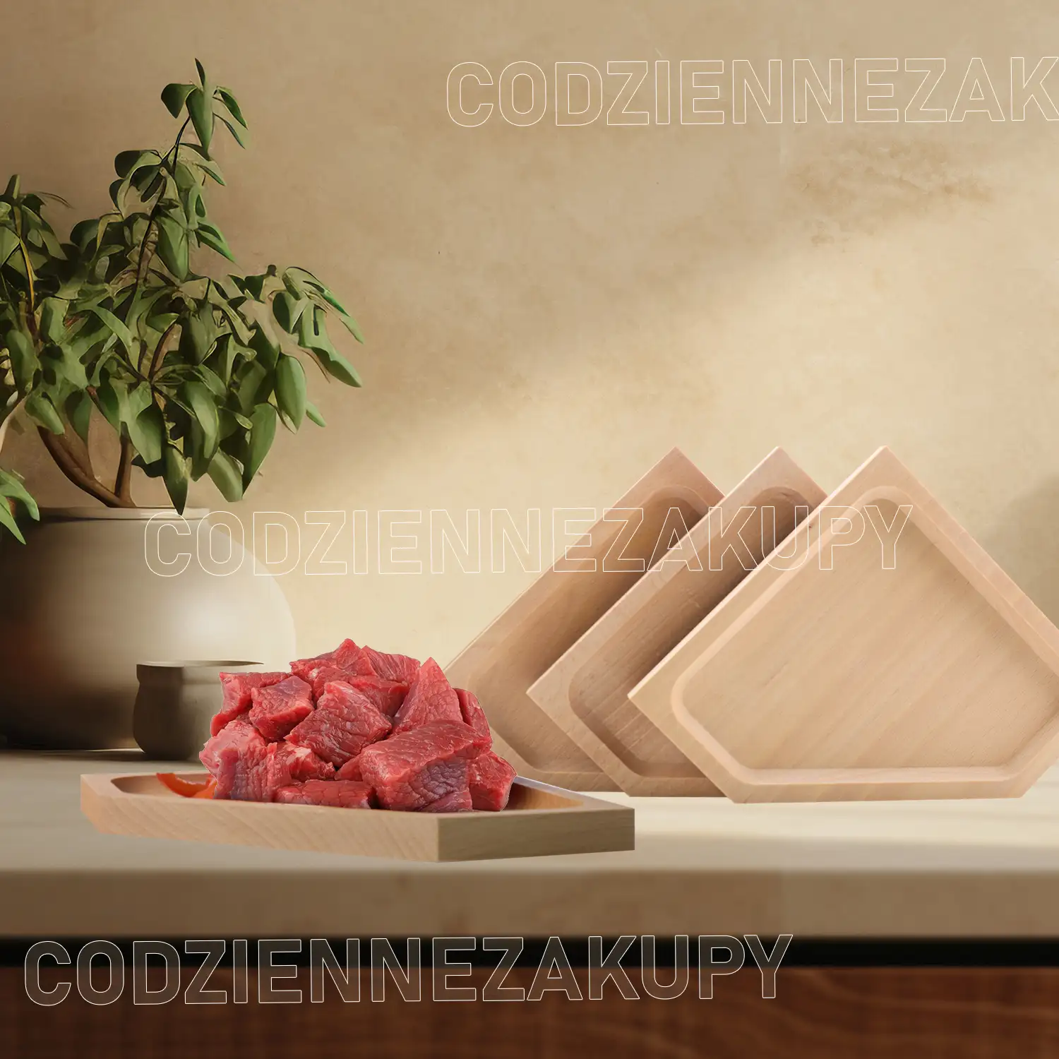 Zestaw 4 eleganckich drewnianych tac z podstawką — 8