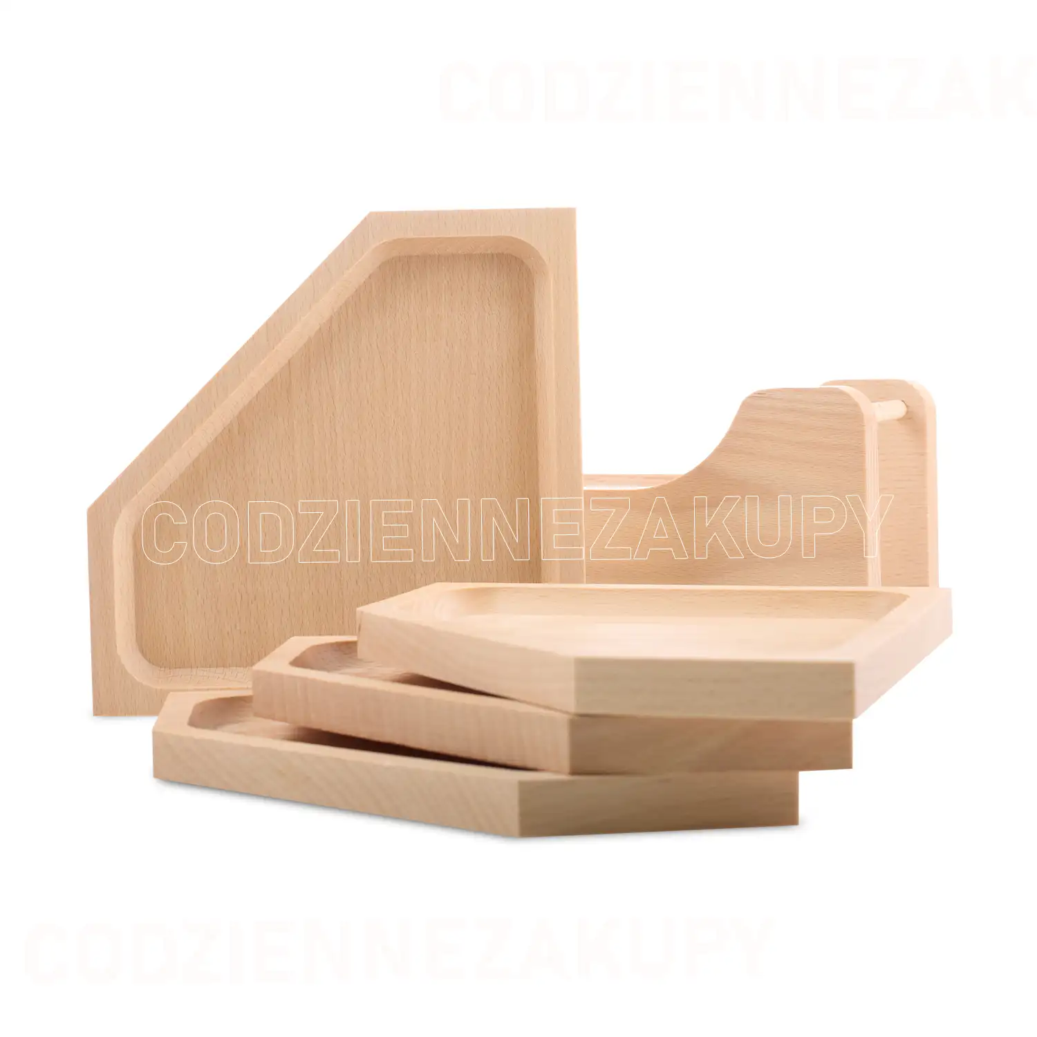 Zestaw 4 eleganckich drewnianych tac z podstawką — 6