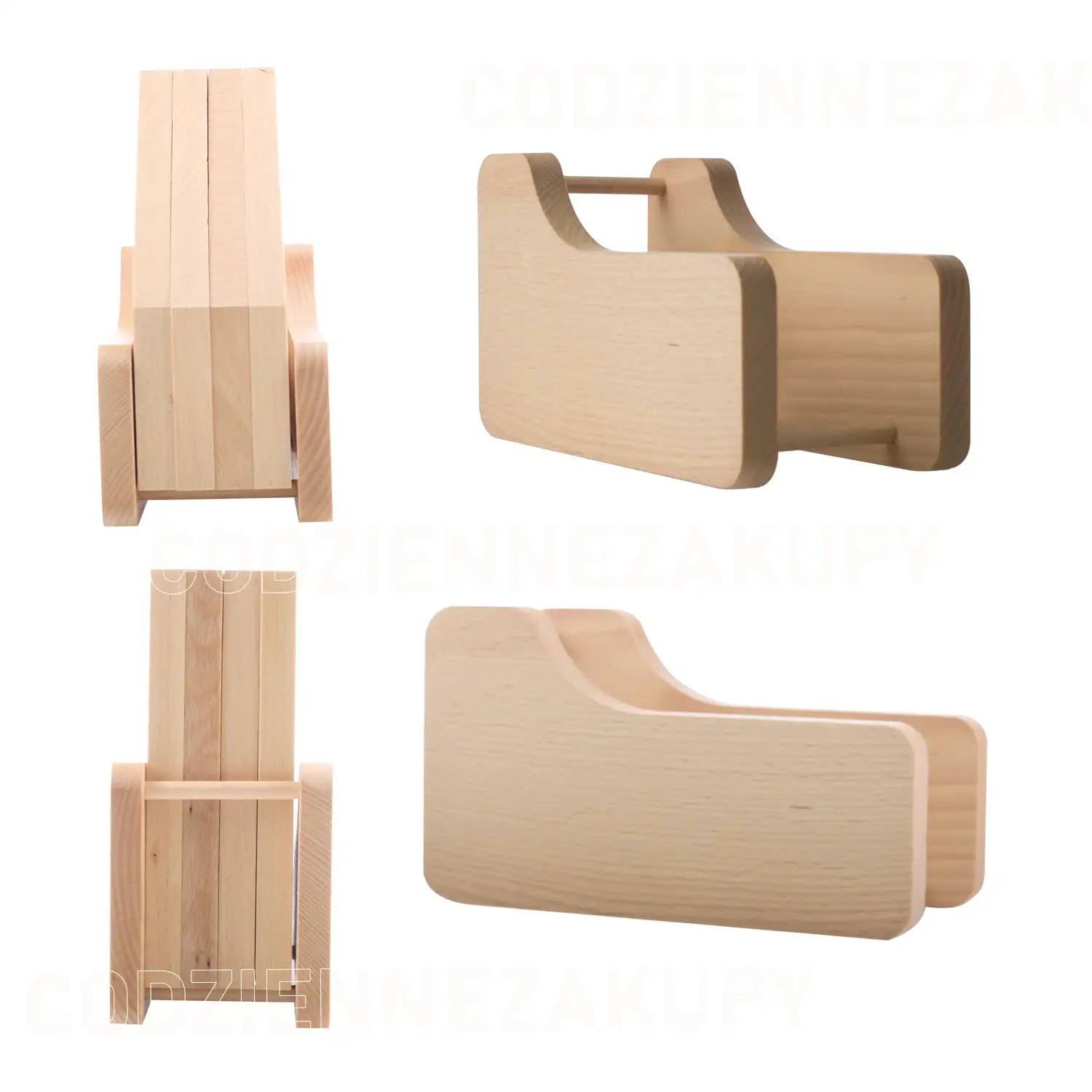 Zestaw 4 eleganckich drewnianych tac z podstawką — 4