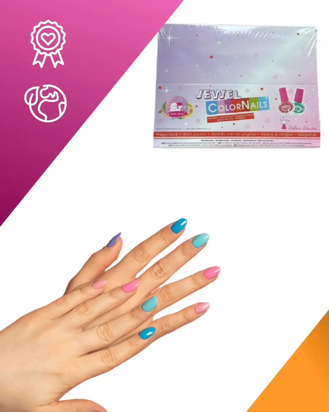 LAKIER DO PAZNOKCI ZESTAW DLA DZIECI JAWEL COLORNAILS 8 KOLORÓW 48 SZTUK — 2