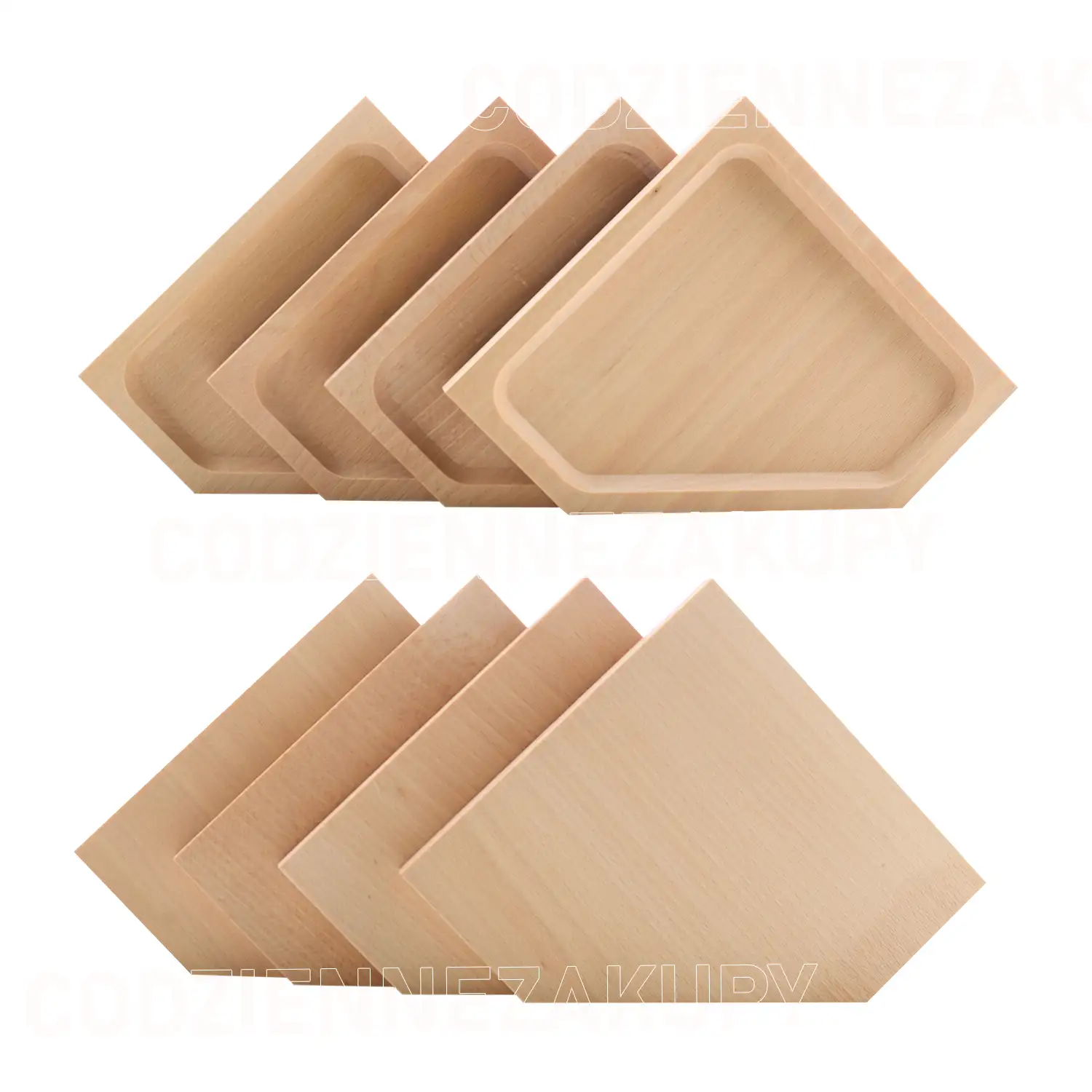 Zestaw 4 eleganckich drewnianych tac z podstawką — 3