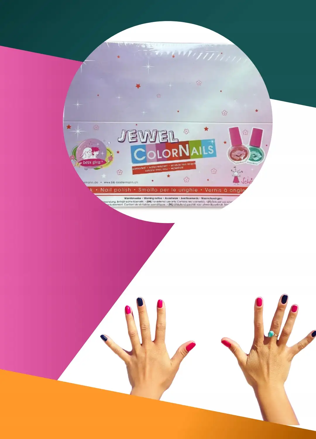 LAKIER DO PAZNOKCI ZESTAW DLA DZIECI JAWEL COLORNAILS 8 KOLORÓW 48 SZTUK — 3