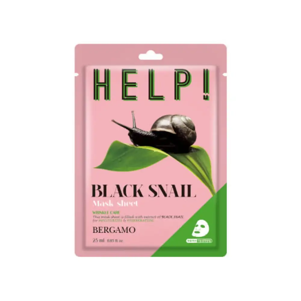 BERGAMO Help! Black Snail Mask Sheet 25 ml - Ujędrniająco-wygładzająca maska w płachcie ze śluzem ślimaka