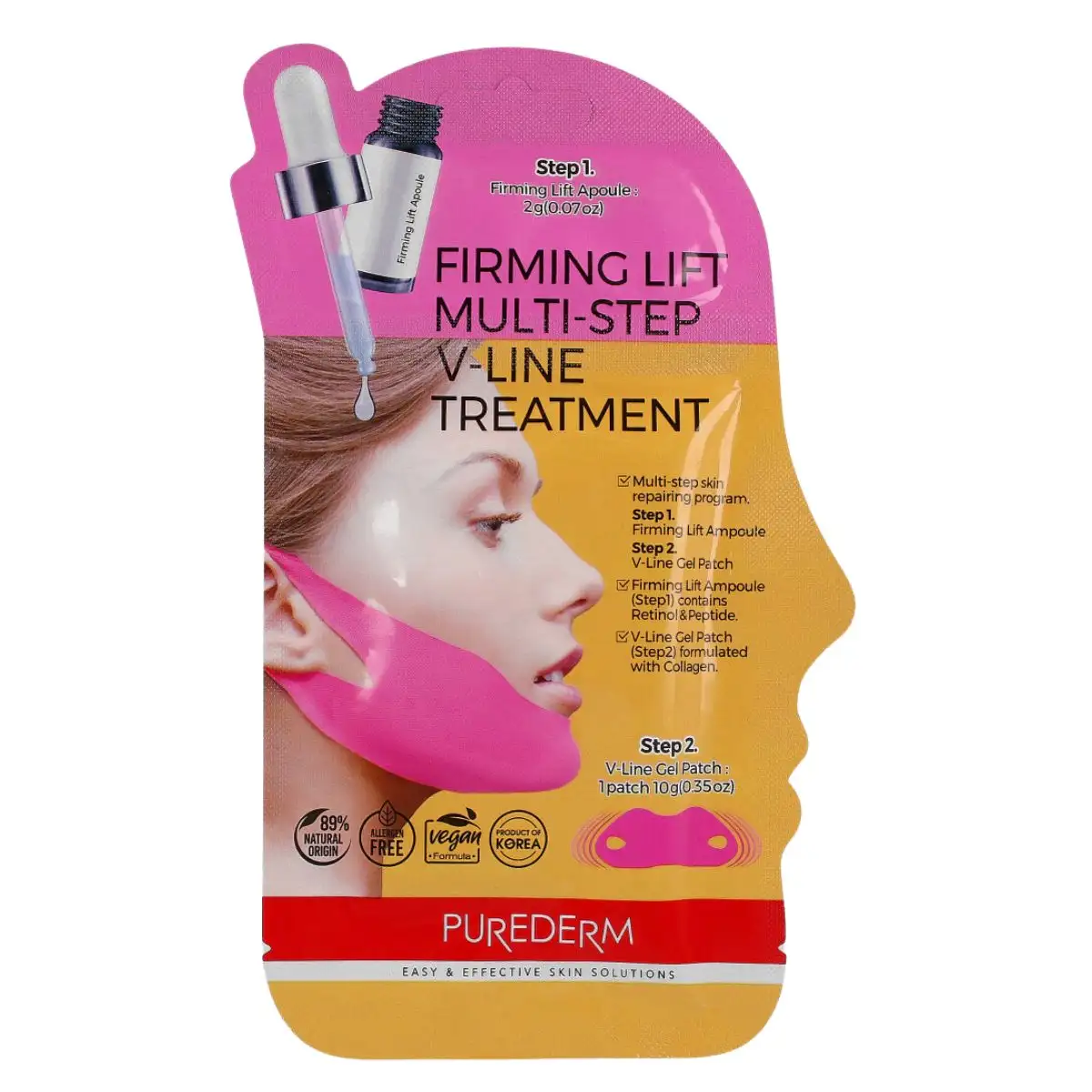 PUREDERM MULTI STEP V-LINE Zabieg 2-etapowy ujędrniający na podbródek i linię żuchwy, 2 g + 10 g