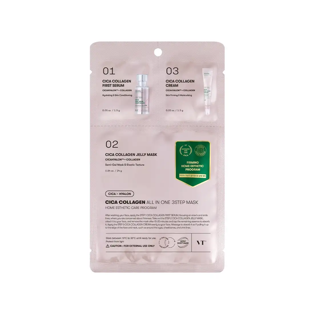 VT Cosmetics Cica Collagen All in One 3-Step Mask 1.5 g+24 g+1.5 g - Kolagenowa maska