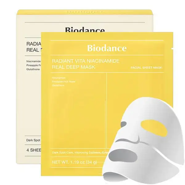 BIODANCE Radiant Vita Niacinamide Real Deep Mask - rozjaśniająca maseczka w płachcie z niacynamidem - zestaw 4 szt.