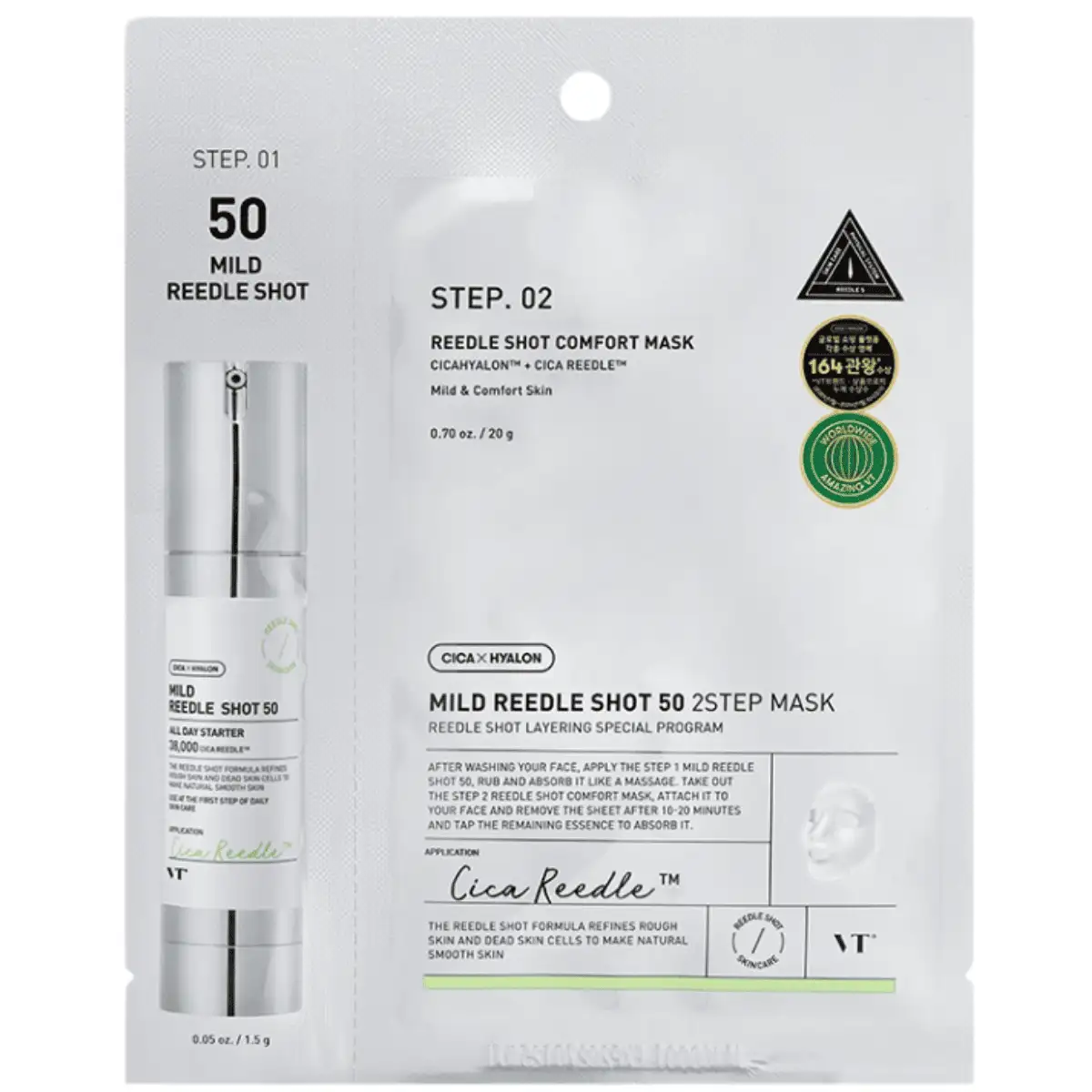 VT COSMETICS MILD REEDLE SHOT 50 2-STEP MASK, 21.5 g dwuetapowa kuracja do twarzy