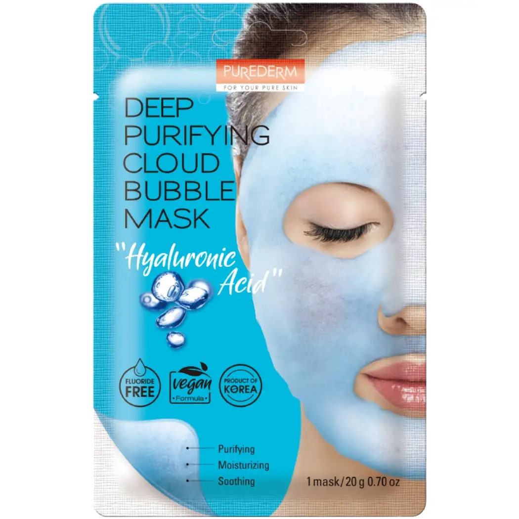 PUREDERM - Koreańska, wegańska maseczka bąbelkująca na twarz z kwasem hialuronowym, 20g
