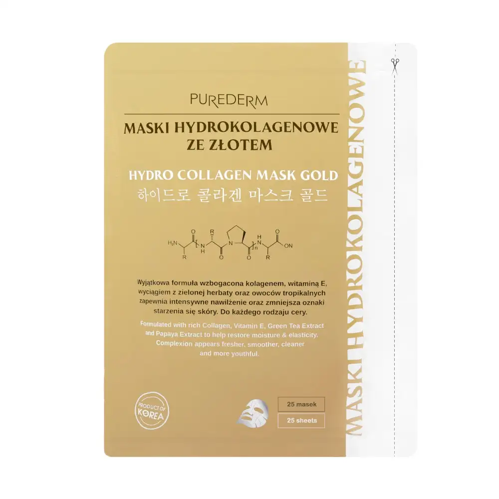 PUREDERM Hydrokolagenowe maseczki w płachcie ze złotem, 25 szt.