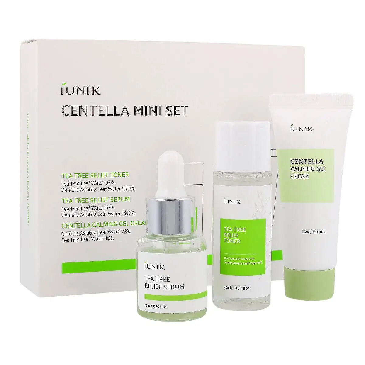 IUNIK - Centella Mini Set (Toner + Serum + Cream) - Zestaw podróżny kosmetyków z wąkrotą azjatycką