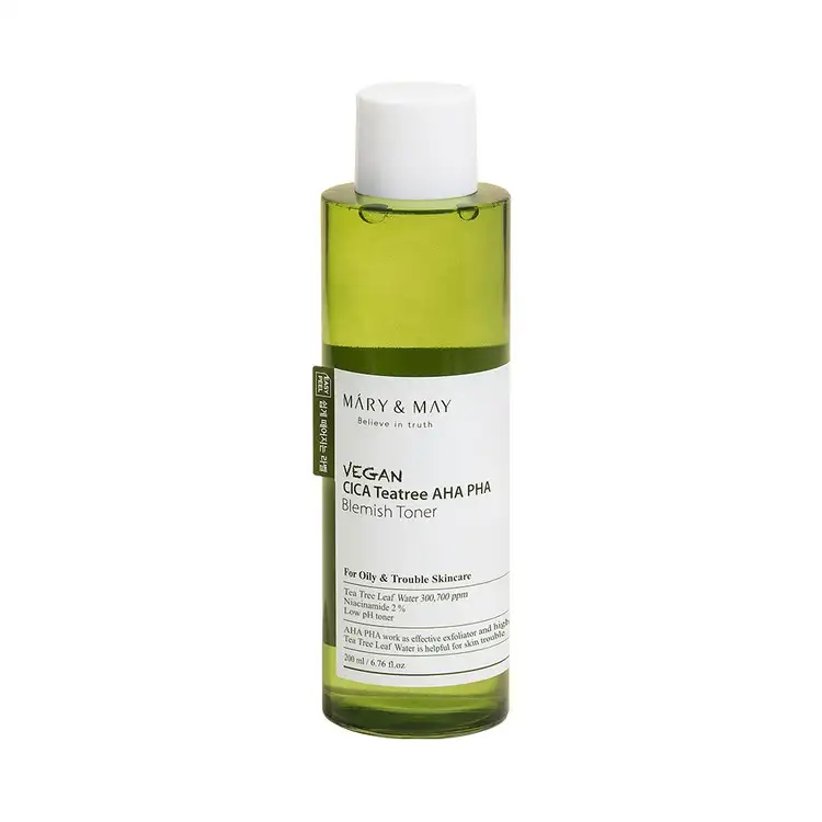 Mary&May Vegan CICA Tea Tree AHA PHA Toner 200 ml - Delikatnie złuszczający tonik do twarzy