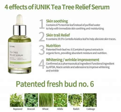 iUNIK Tea Tree Relief Serum 50 ml - Kojąco-regenerujące serum do twarzy — 3