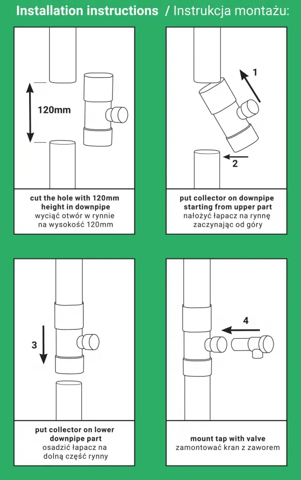 Zbieracz, łapacz wody deszczowej z zaworem, BRADAS 80mm, Antracyt — 3